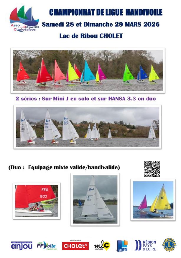 Championnat de ligue handivoile du samedi 28 au dimanche 29 mars 2026 au lac de Ribou, à Cholet